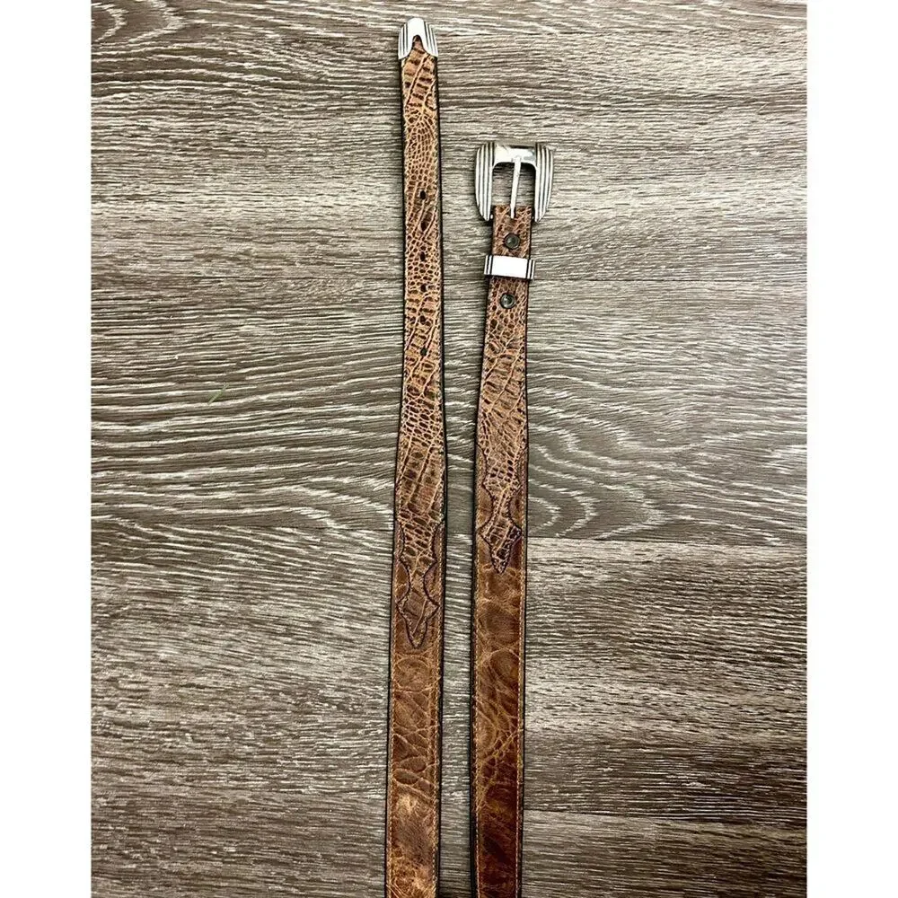 James Culver Handmade Leather Belt Brown Exotic Silver Tone Western Vintage